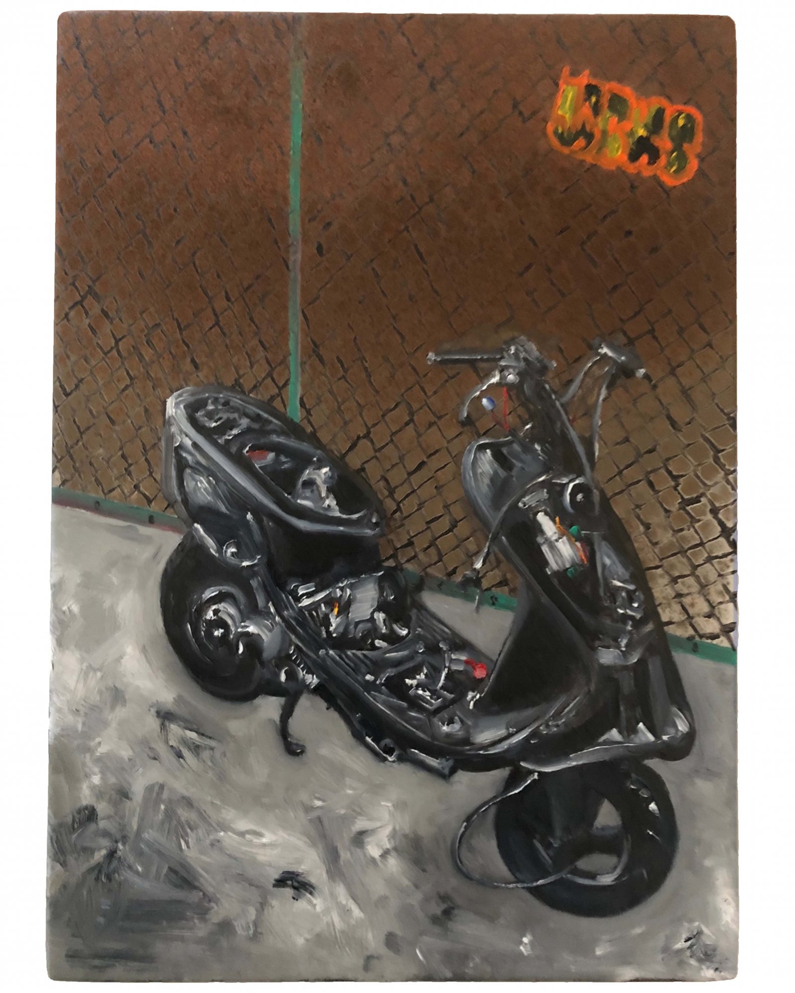盗難スクーター亡骸CORPSE OF STOLEN SCOOTER/2023/H227×W158 mm/Oil on steel.jpg