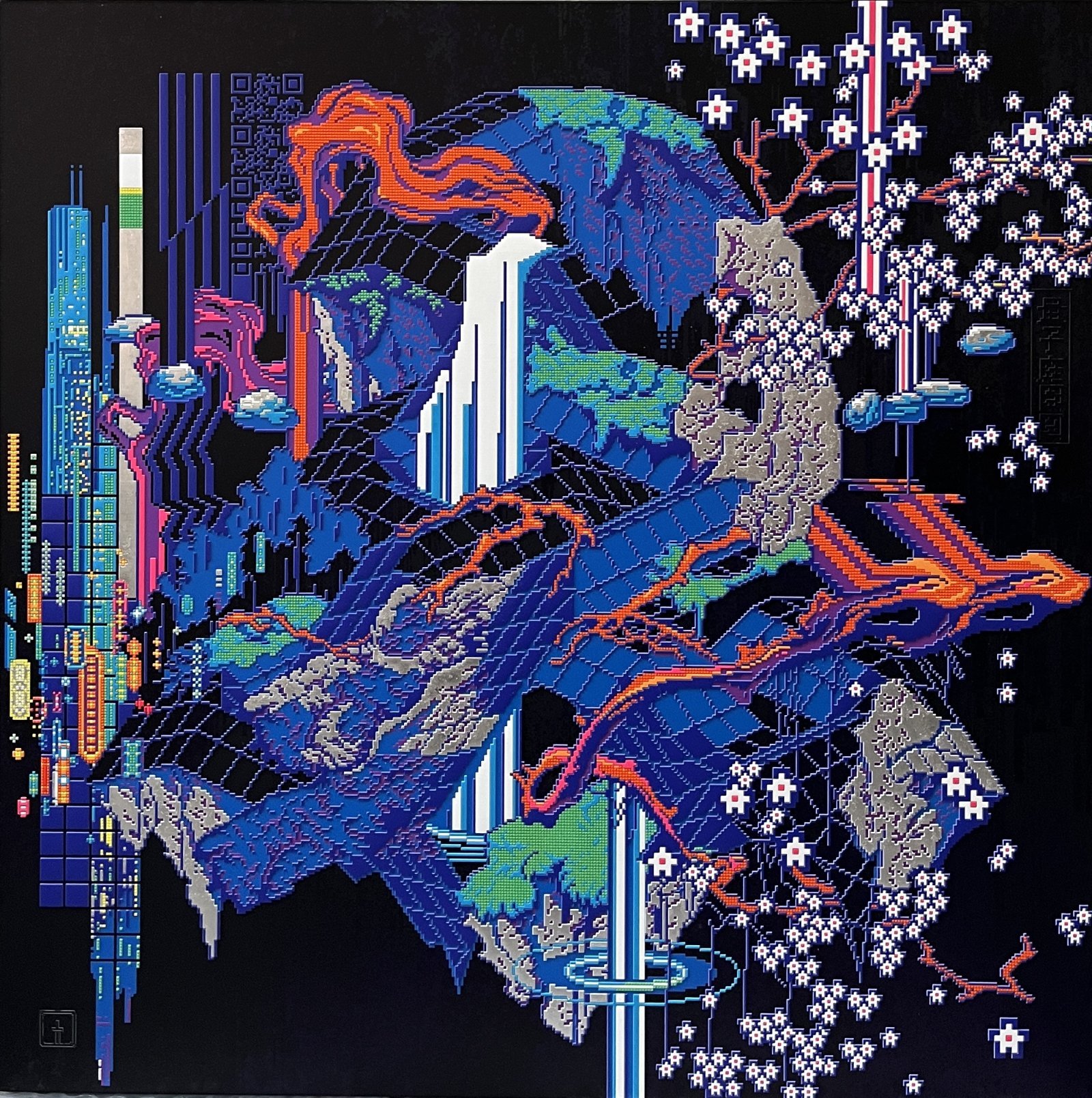 EXCALIBUR_量子庭園図 Quantum Gardens_2024_Signed & dated by the artist_Pigmented ink_Acrylic_UV varnish on canvas_120.2 x 120.2 x 5.5 cm.jpg