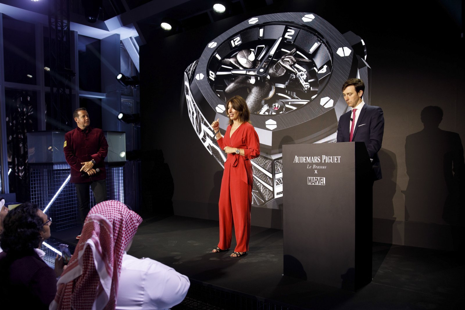 AP x Marvel Event in Dubai 2023 _ FHB, CEO Audemars Piguet and Anne-Gaelle Quinet, Head of Complications AP and Tom Best, CEO, Founder and Auctioneer .jpg